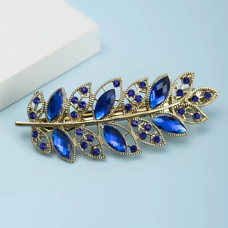 Hair Clip Glitter Barrette Rhinestone Leaf (Blue) Hamburg