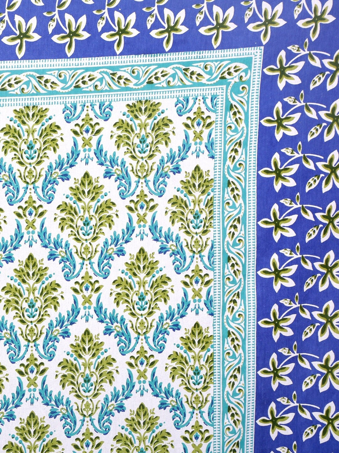 Green & White Floral Flat Cotton 1 King Bedsheet with 2 Pillow Covers