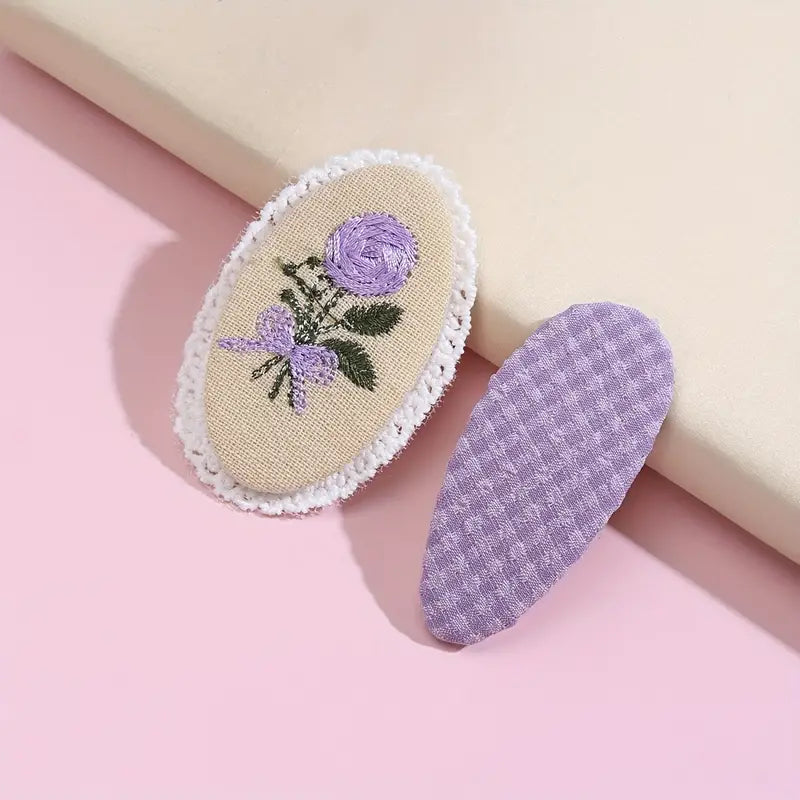 Hand Made Hair Clips for Baby Girls Floral Snap (Purple)