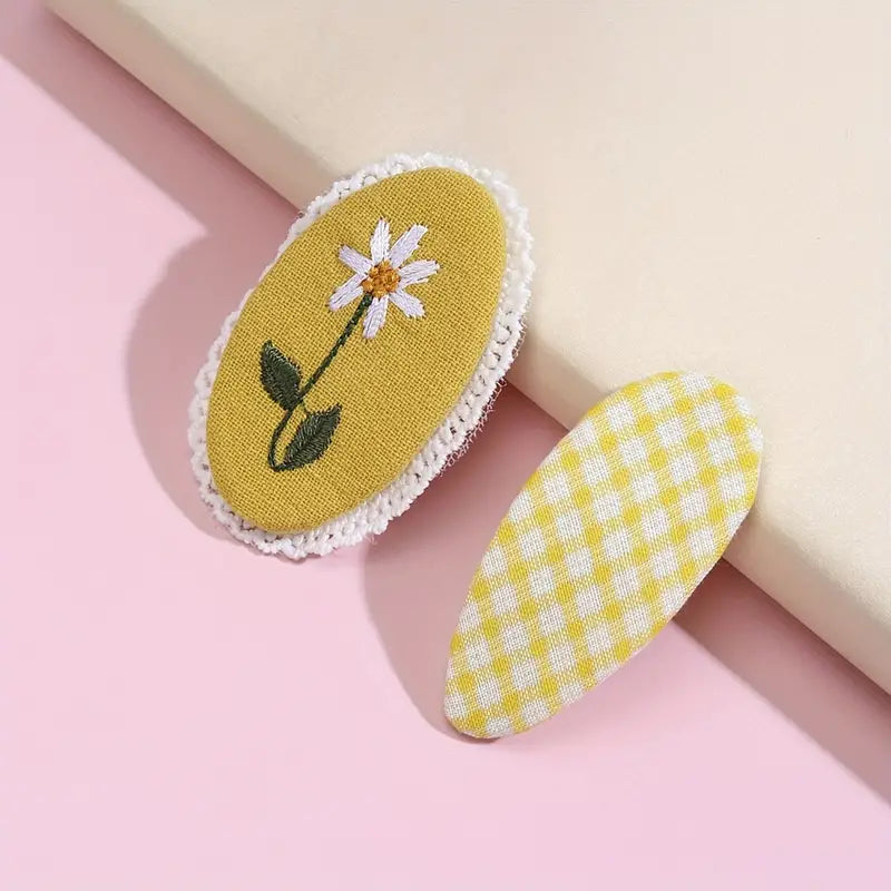Hand Made Hair Clips - Baby Girls Floral Snap (Mustard)