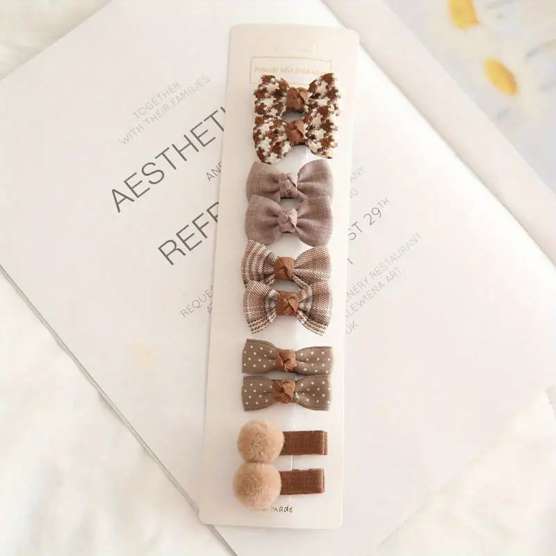 Hair Clips - Floral Plaid Polka Dot Bow for Girls (Brown)