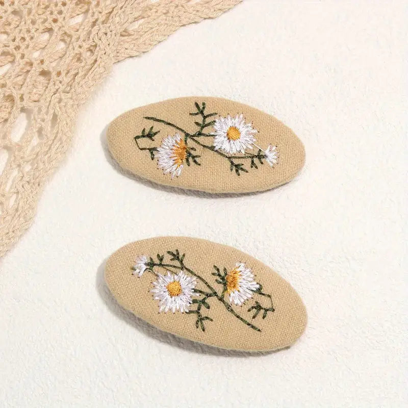 Hand made Hair Clips - Baby Girls Floral Snap hair clip (Beige)