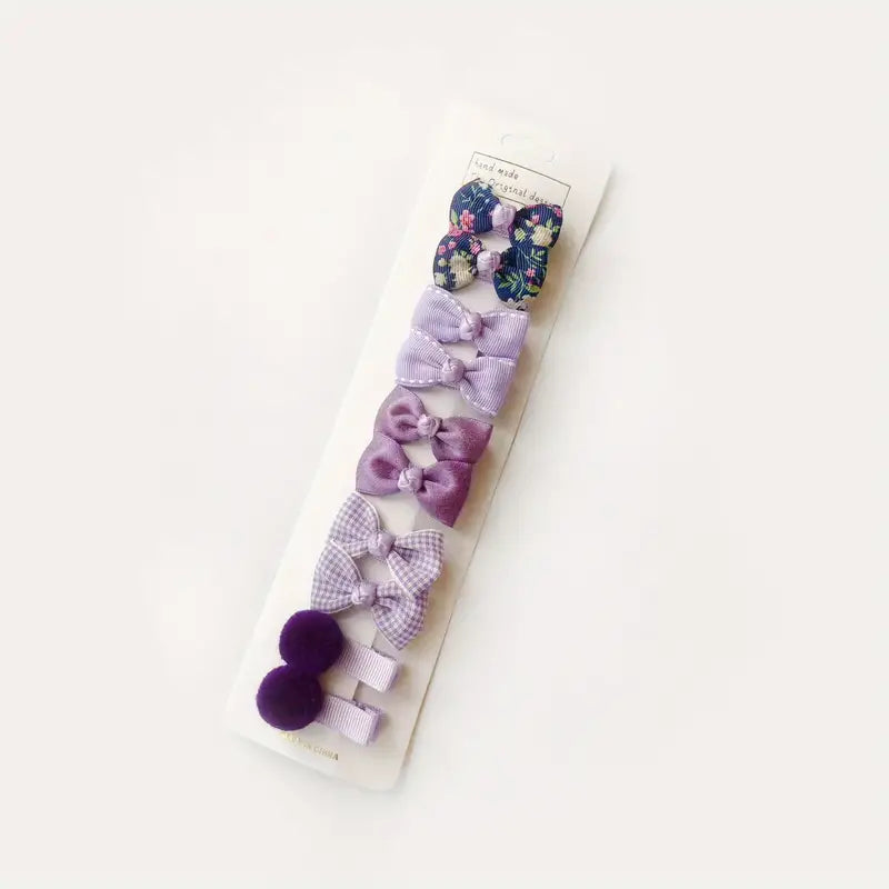 Hair Clips - Floral Plaid Polka Dot Bow for Girls (Purple)