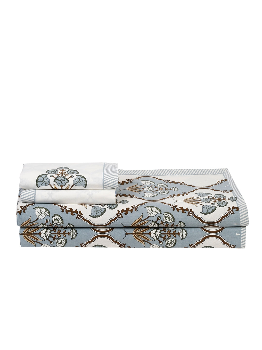 White & Grey Floral King Bedsheet with 2 Pillow Covers