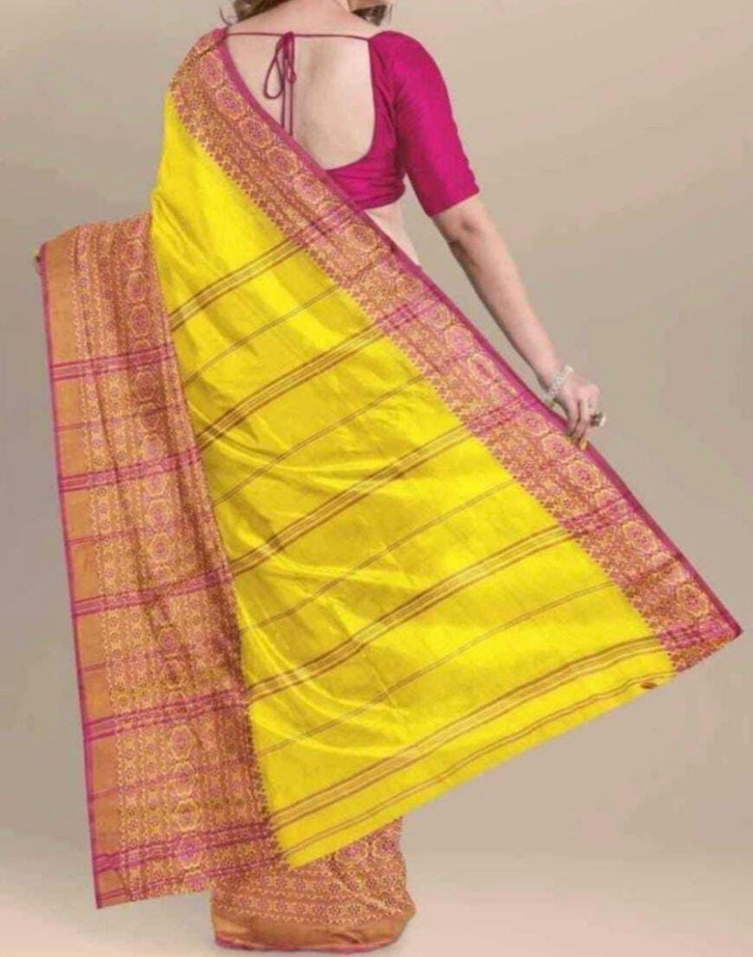 Saree - Yellow and red mixed cotton saree