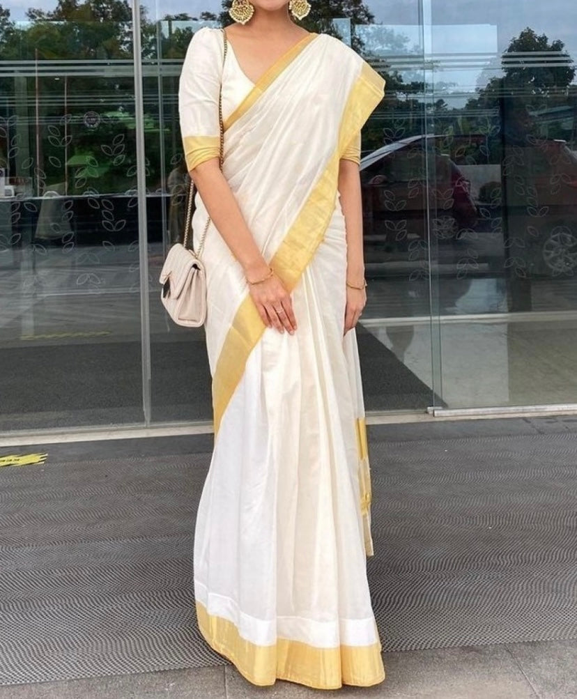 White Kasavu Saree