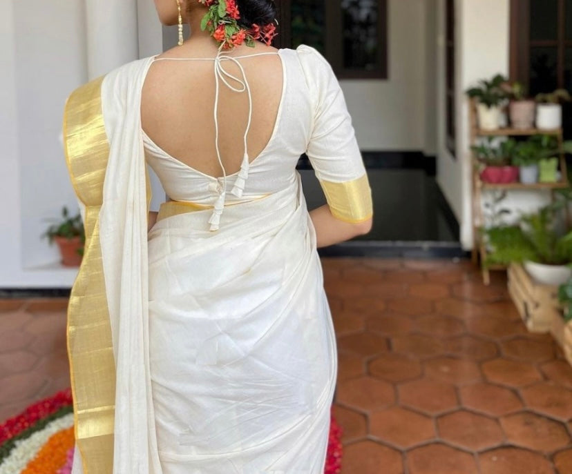 White Kasavu Saree
