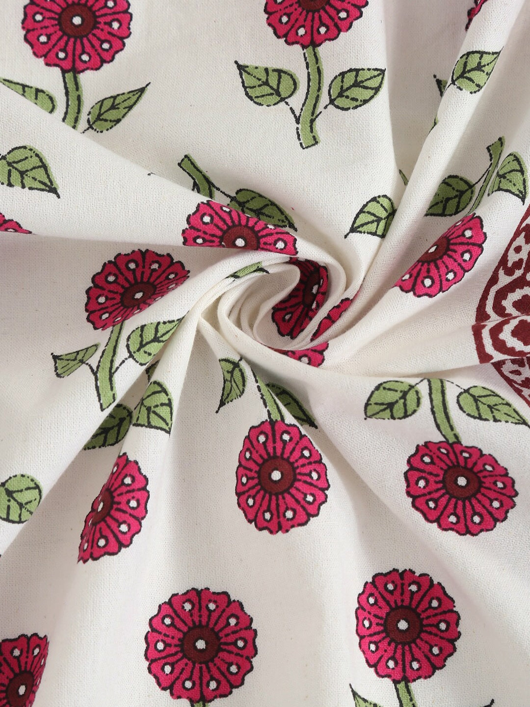 White & Pink Ethnic Motifs King Bedsheet with 2 Pillow Covers